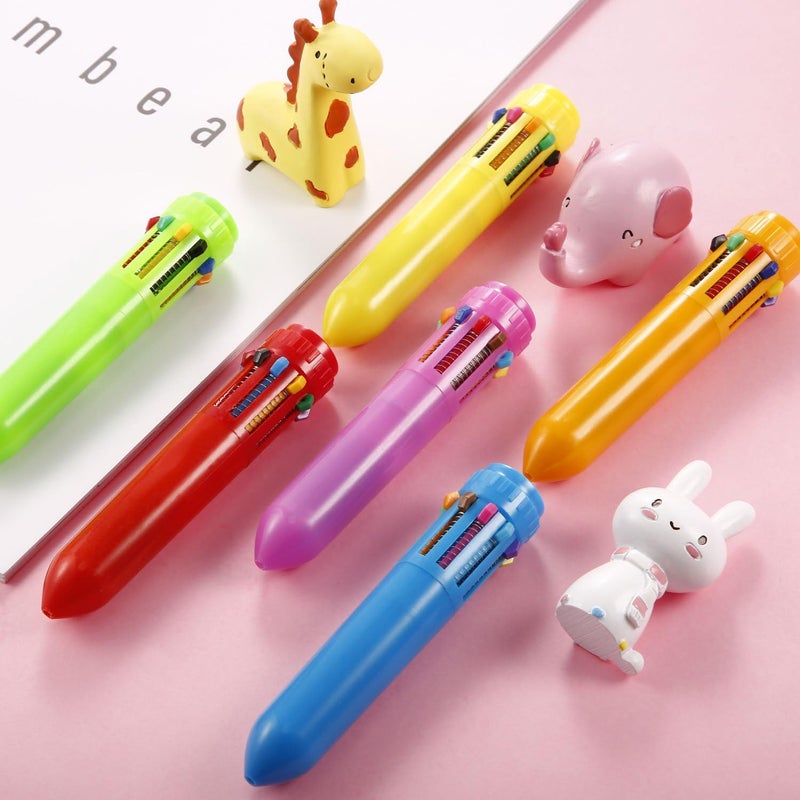 HESTYA 12 Pcs Multicolor Ballpoint Pen 10-in-1 Christmas Shuttle Pens 0.5 mm Retractable Ballpoint Pens Colorful Plastic Neon Pen for Christmas Office Supplies Gift - Image 4